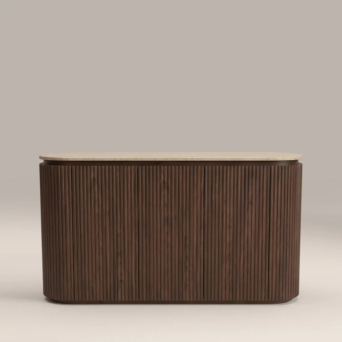 Hayes 3 Door Sideboard Natural Travertine Effect Stone & Walnut