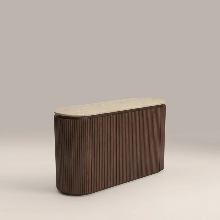 Hayes 3 Door Sideboard Natural Travertine Effect Stone & Walnut