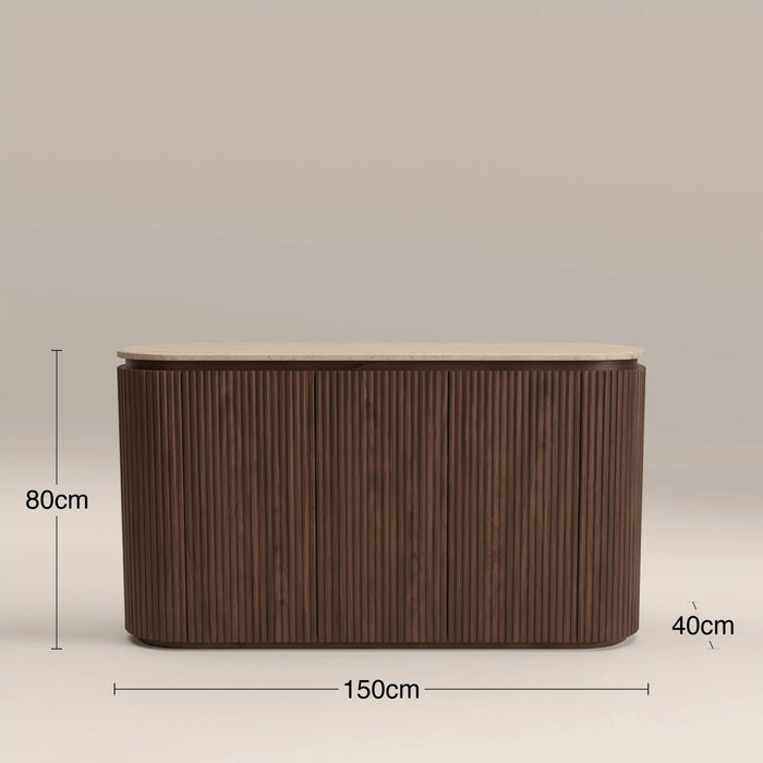Hayes 3 Door Sideboard Natural Travertine Effect Stone & Walnut