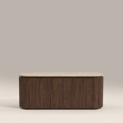 Hayes 3 Door TV Stand | Natural Travertine Effect Stone & Walnut