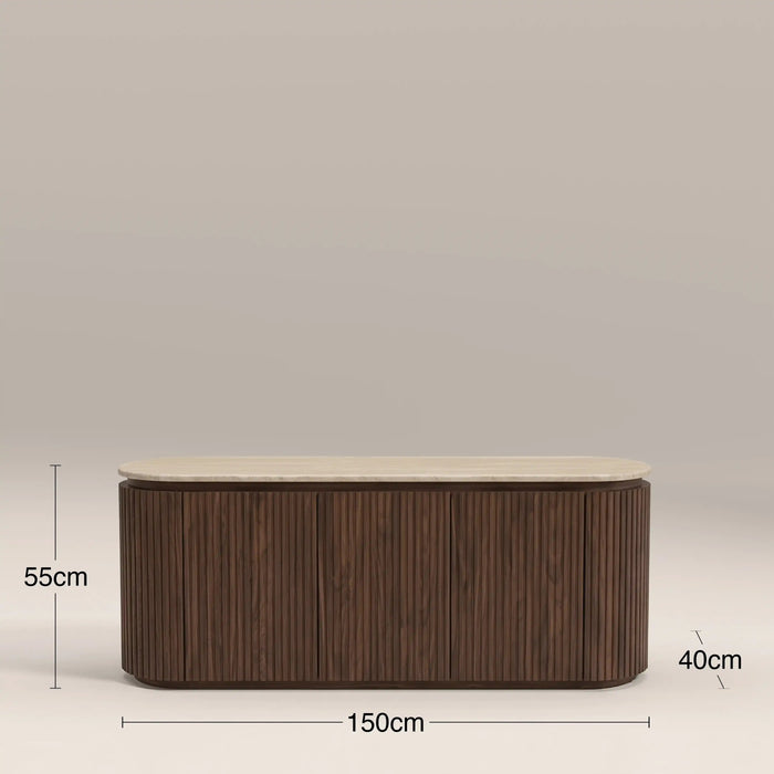 Hayes 3 Door TV Stand Natural Travertine Effect Stone & Walnut