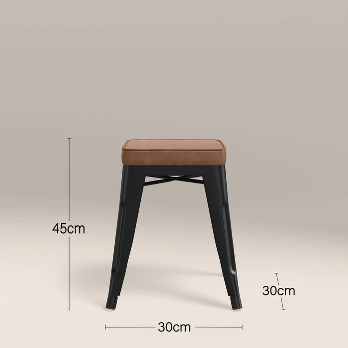 Tolix Style Stackable Low Stool Tan Faux Leather & Black