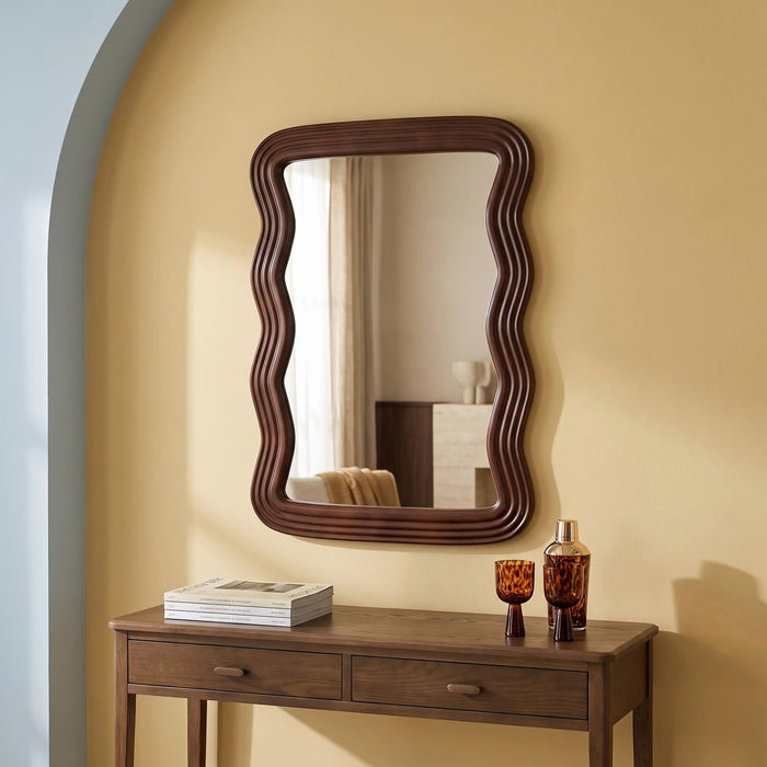 Ridley Wavy Wall Mirror 101x71 cm Walnut