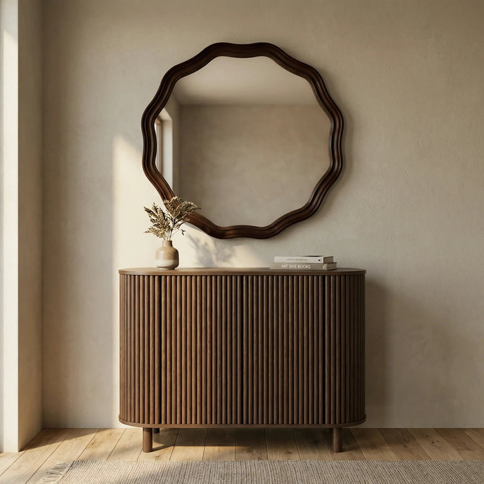 Lillian Round Wall Mirror 95 cm Walnut