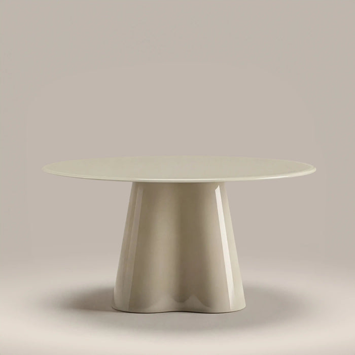 Hadley Round Coffee Table Soft Ecru Sandblasted Glass & High Gloss Soft Ecru