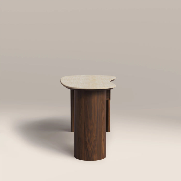 Lois 1 Drawer Desk Natural Travertine Effect Sintered Stone & Walnut