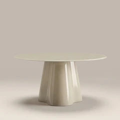 Hadley Round Coffee Table | Soft Ecru Sandblasted Glass & High Gloss Soft Ecru