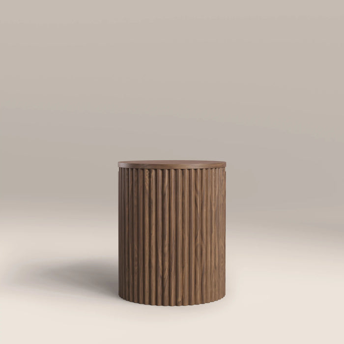 Brey Round Wooden Storage Side Table Walnut