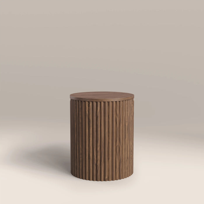 Brey Round Wooden Storage Side Table Walnut