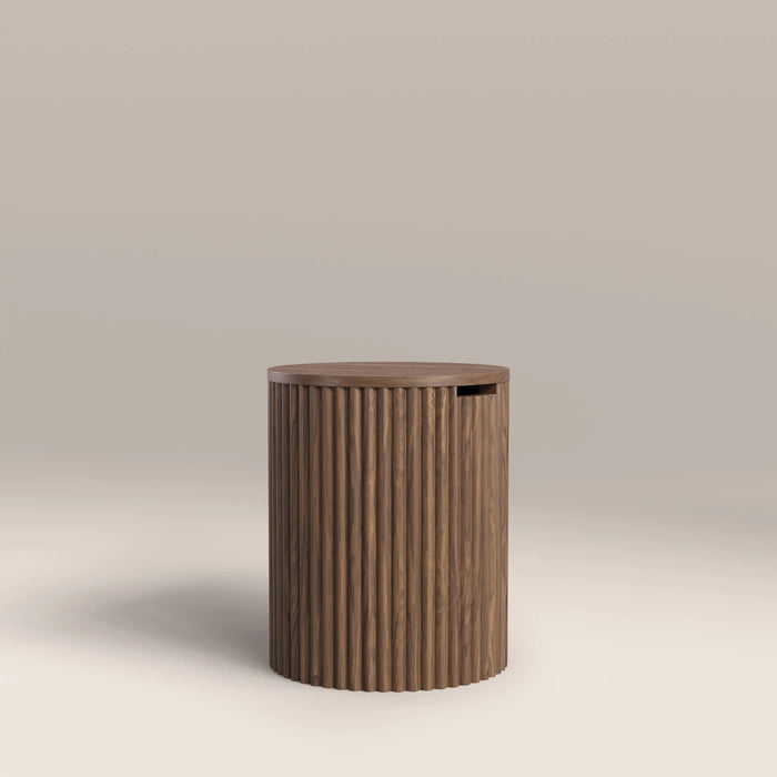 Brey Round Wooden Storage Side Table Walnut