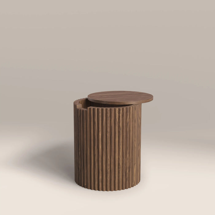 Brey Round Wooden Storage Side Table Walnut