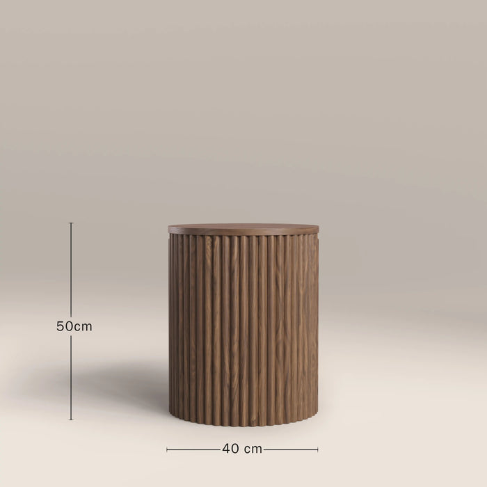Brey Round Wooden Storage Side Table Walnut