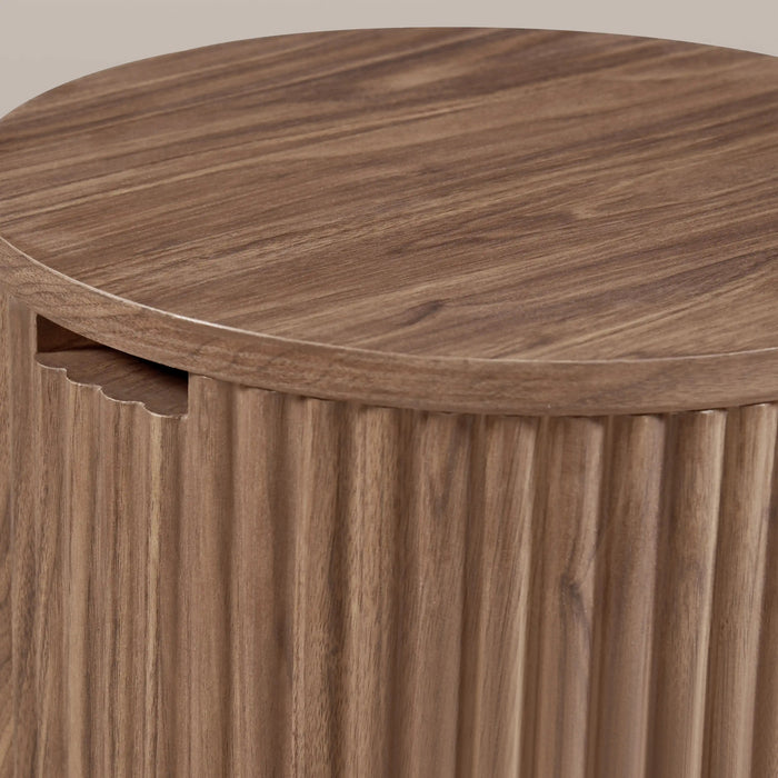 Brey Round Wooden Storage Side Table Walnut