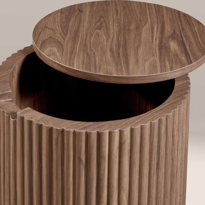 Brey Round Wooden Storage Side Table Walnut