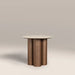 Noelle Round Side Table | Natural Travertine Effect Sintered Stone & Walnut