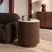 Everly Round Storage Side Table | Natural Travertine Effect Sintered Stone & Walnut