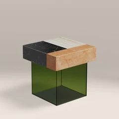 Bay Square Side Table | Mixed Marble & Green