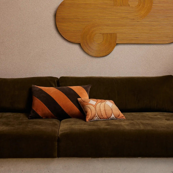 HK Living Rectangle Cushion Orange Striped Velvet