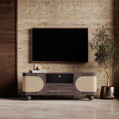 Una 2 Door Wooden TV Stand | Walnut & Natural Cane