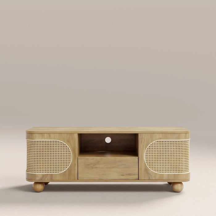 Una 2 Door Wooden TV Stand Oak & Natural Cane