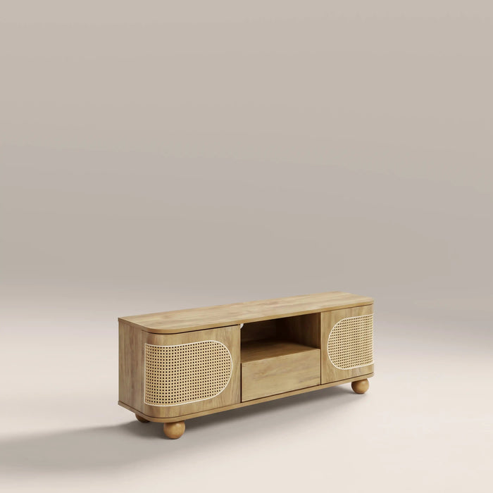 Una 2 Door Wooden TV Stand Oak & Natural Cane