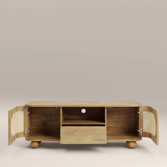 Una 2 Door Wooden TV Stand Oak & Natural Cane