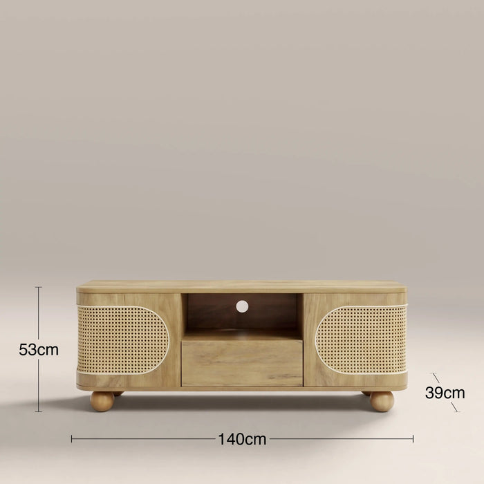 Una 2 Door Wooden TV Stand Oak & Natural Cane