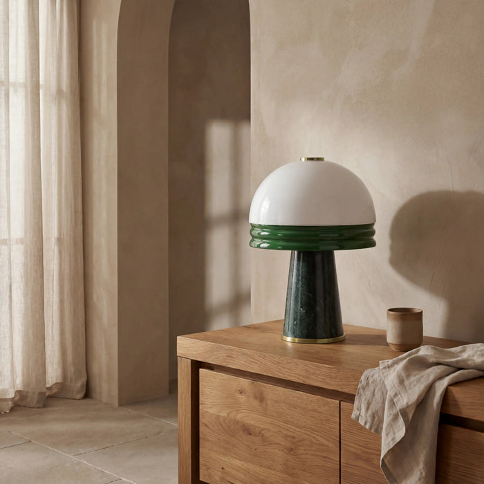 Wanda Table Lamp Opal Glass & Dark Green Marble