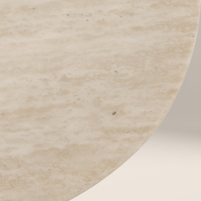 Oxborough Round Side Table Natural Travertine Effect Sintered Stone & Walnut
