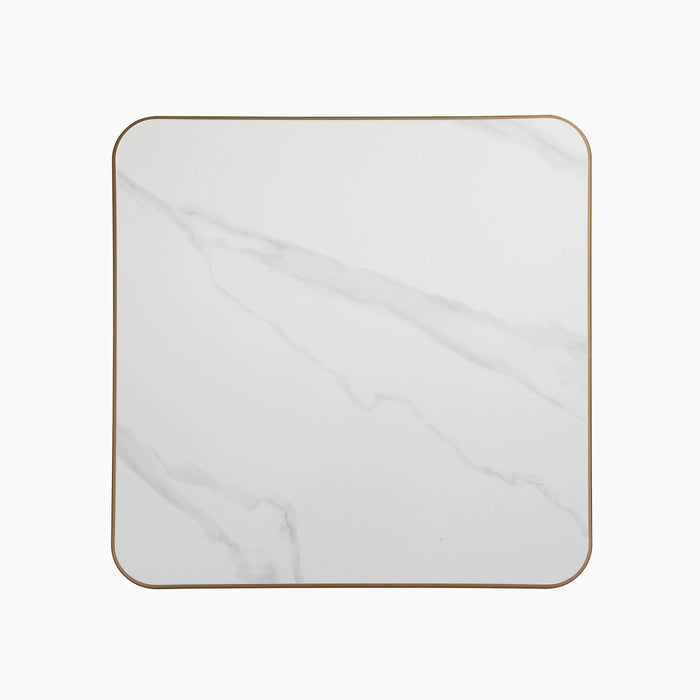 Delina Square Table Top White Sintered Stone & Brass