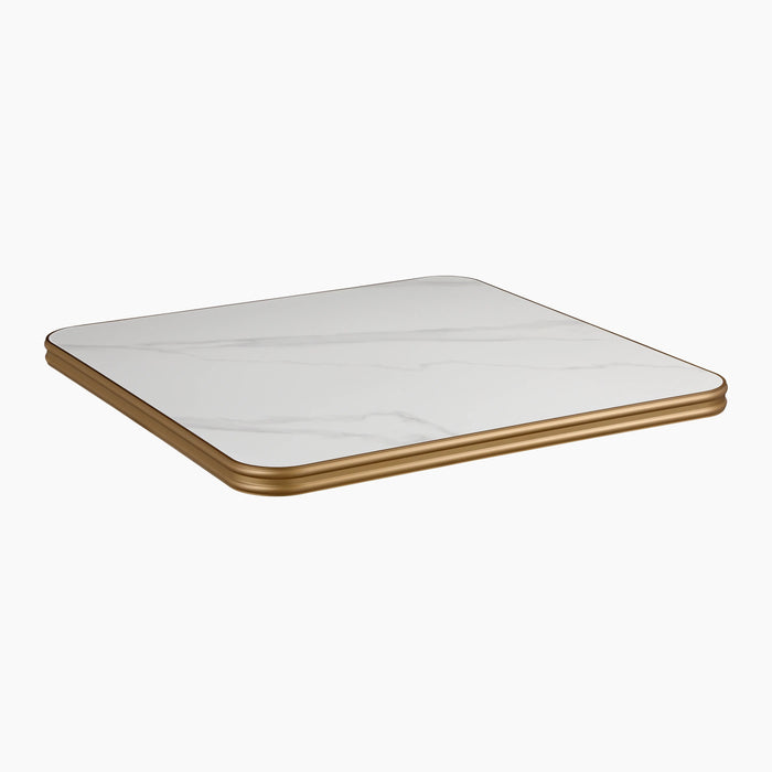 Delina Square Table Top White Sintered Stone & Brass
