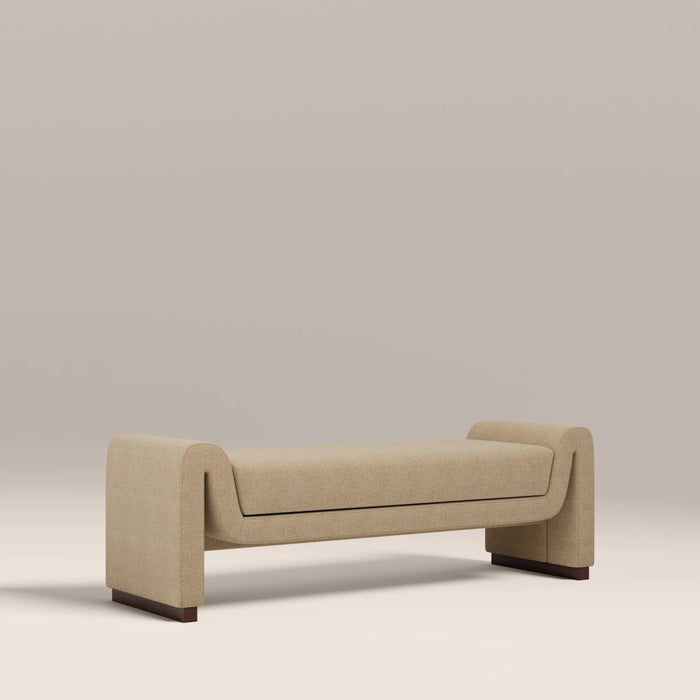 Bennett 3 Seater Bench Speckled Latte Boucle & Walnut