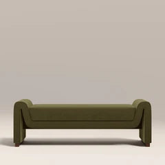 Bennett 3 Seater Bench | Moss Green Sustainable Mohair Velvet & Walnut