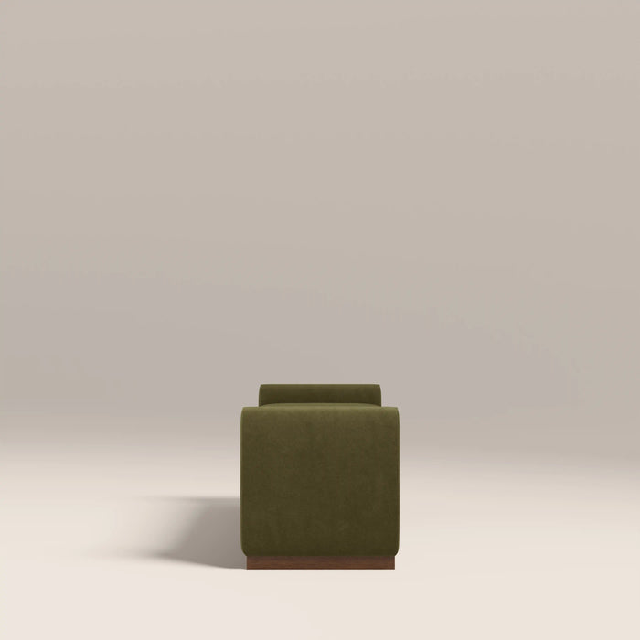 Bennett 3 Seater Bench Moss Green Sustainable Mohair Velvet & Walnut