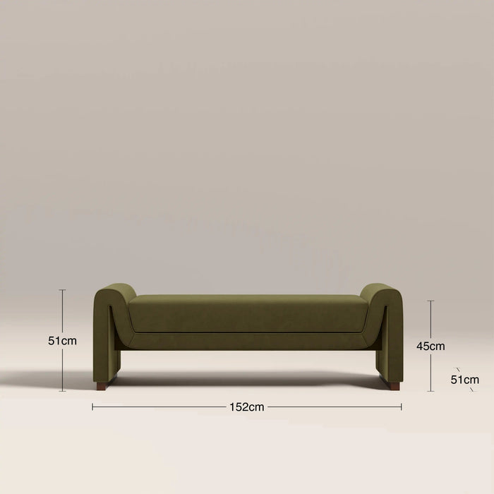 Bennett 3 Seater Bench Moss Green Sustainable Mohair Velvet & Walnut