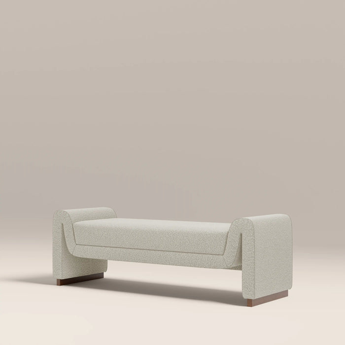 Bennett 3 Seater Bench Speckled Stone Sustainable Boucle & Walnut