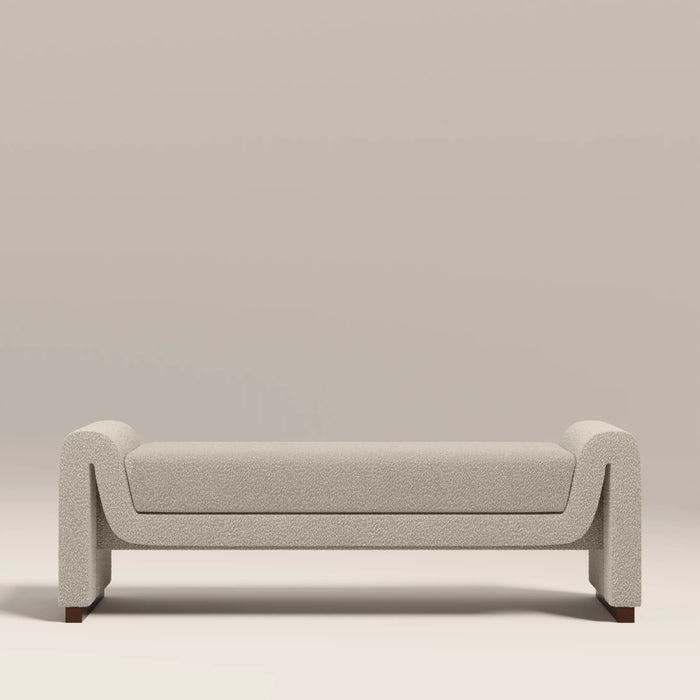 Bennett 3 Seater Bench Speckled Stone Sustainable Boucle & Walnut