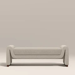 Bennett 3 Seater Bench | Speckled Stone Sustainable Boucle & Walnut
