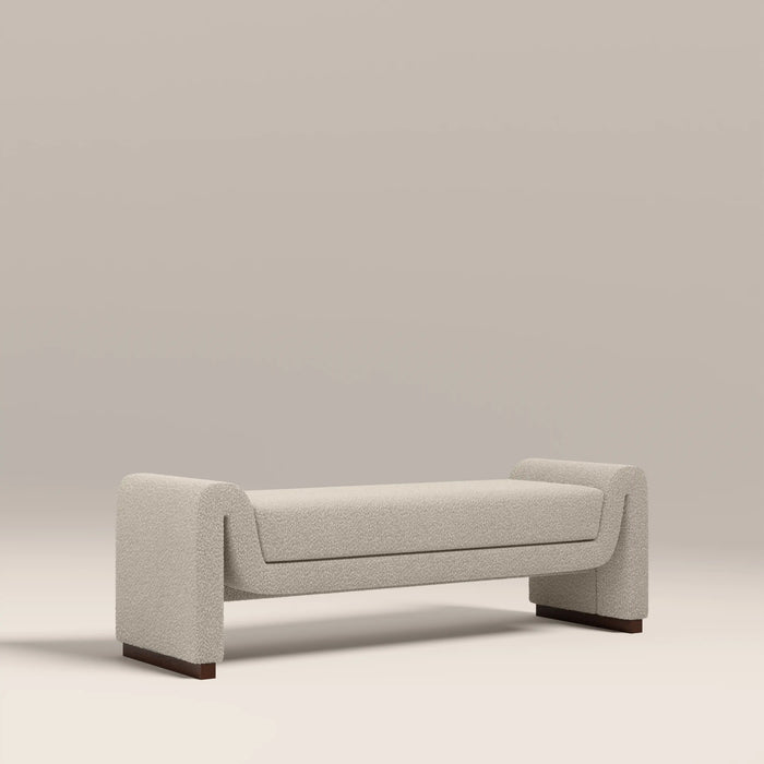 Bennett 3 Seater Bench Speckled Stone Sustainable Boucle & Walnut