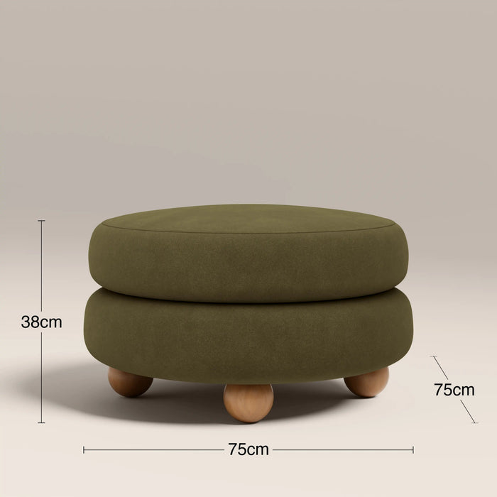 Hazel Footstool Moss Green Sustainable Mohair Velvet & Natural