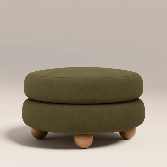 Hazel Footstool Moss Green Sustainable Mohair Velvet & Natural