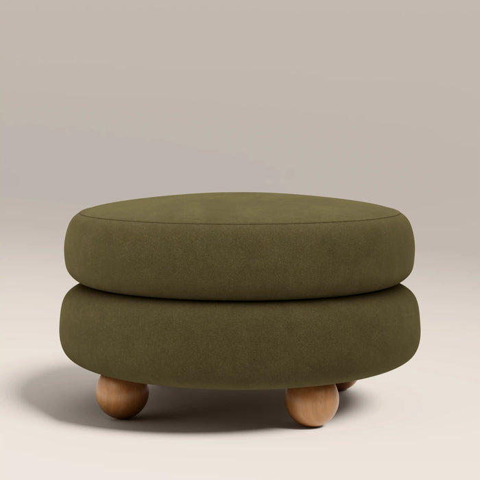 Hazel Footstool Moss Green Sustainable Mohair Velvet & Natural