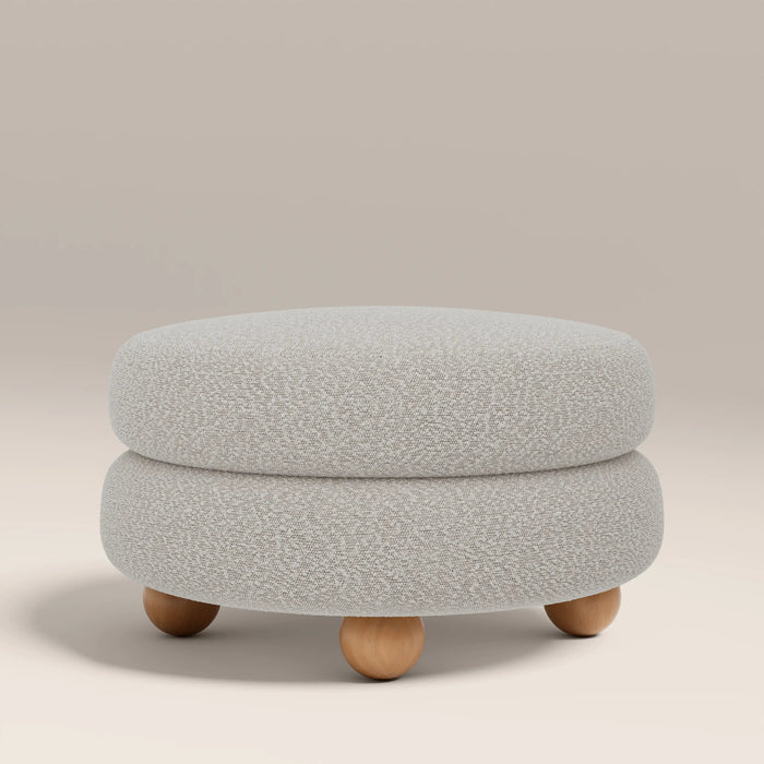 Hazel Footstool Speckled Stone Sustainable Boucle & Walnut