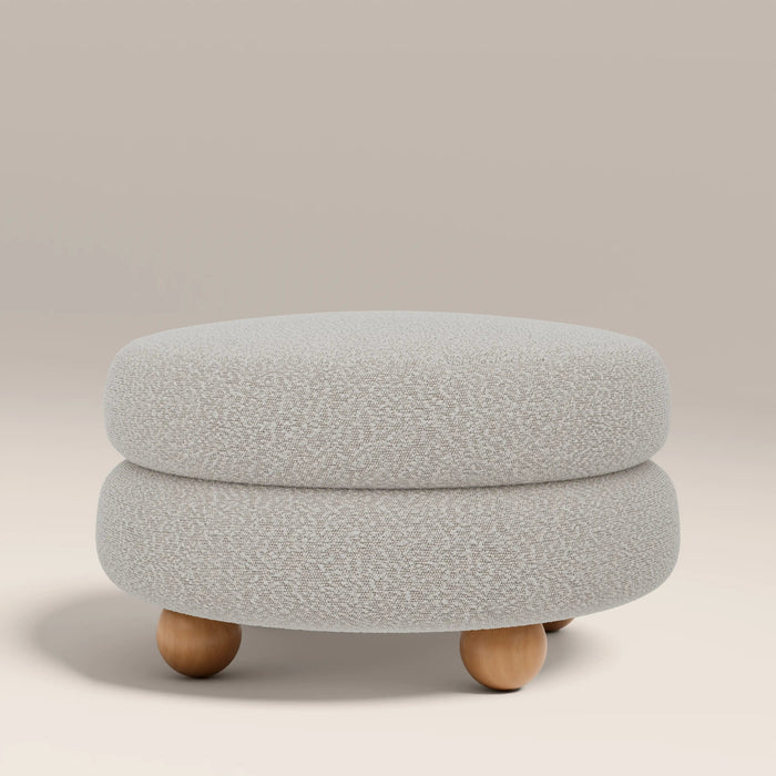 Hazel Footstool Speckled Stone Sustainable Boucle & Walnut