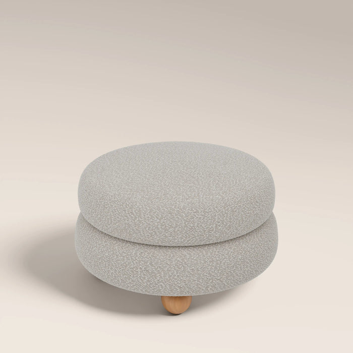Hazel Footstool Speckled Stone Sustainable Boucle & Walnut