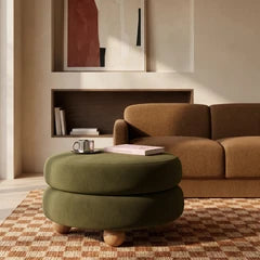 Hazel Footstool | Moss Green Sustainable Mohair Velvet & Natural