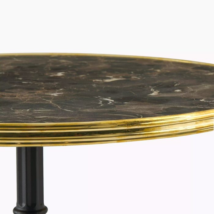 Parisian Style Flat Auto-Adjust Dining Table Brown Marble & Brass