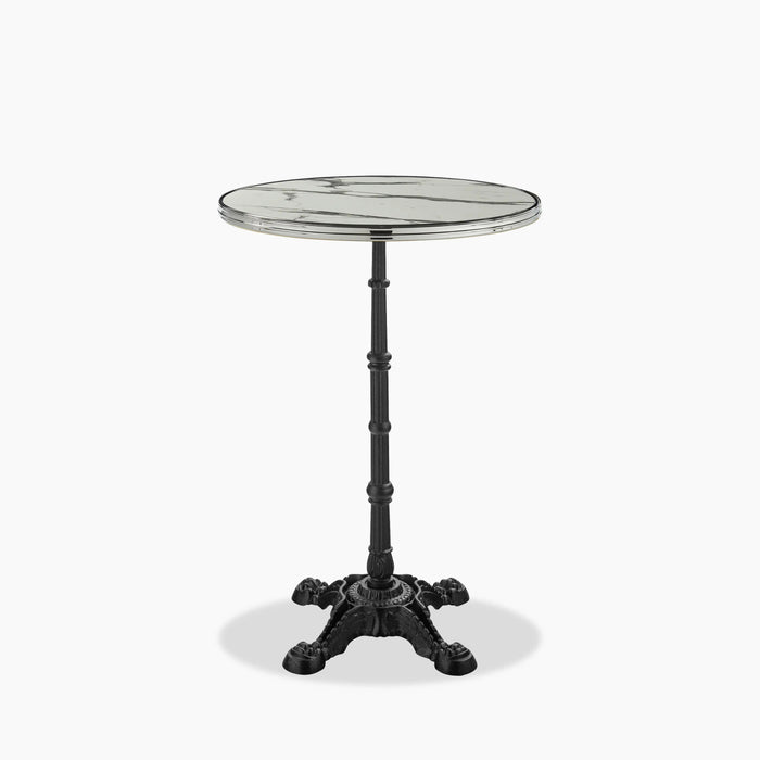 Parisian Style Flat Auto-Adjust Bar Table White Marble & Chrome