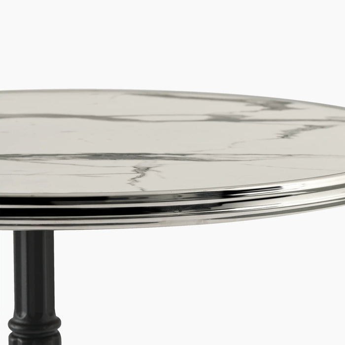 Parisian Style Flat Auto-Adjust Bar Table White Marble & Chrome
