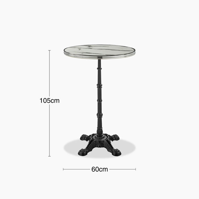 Parisian Style Flat Auto-Adjust Bar Table White Marble & Chrome